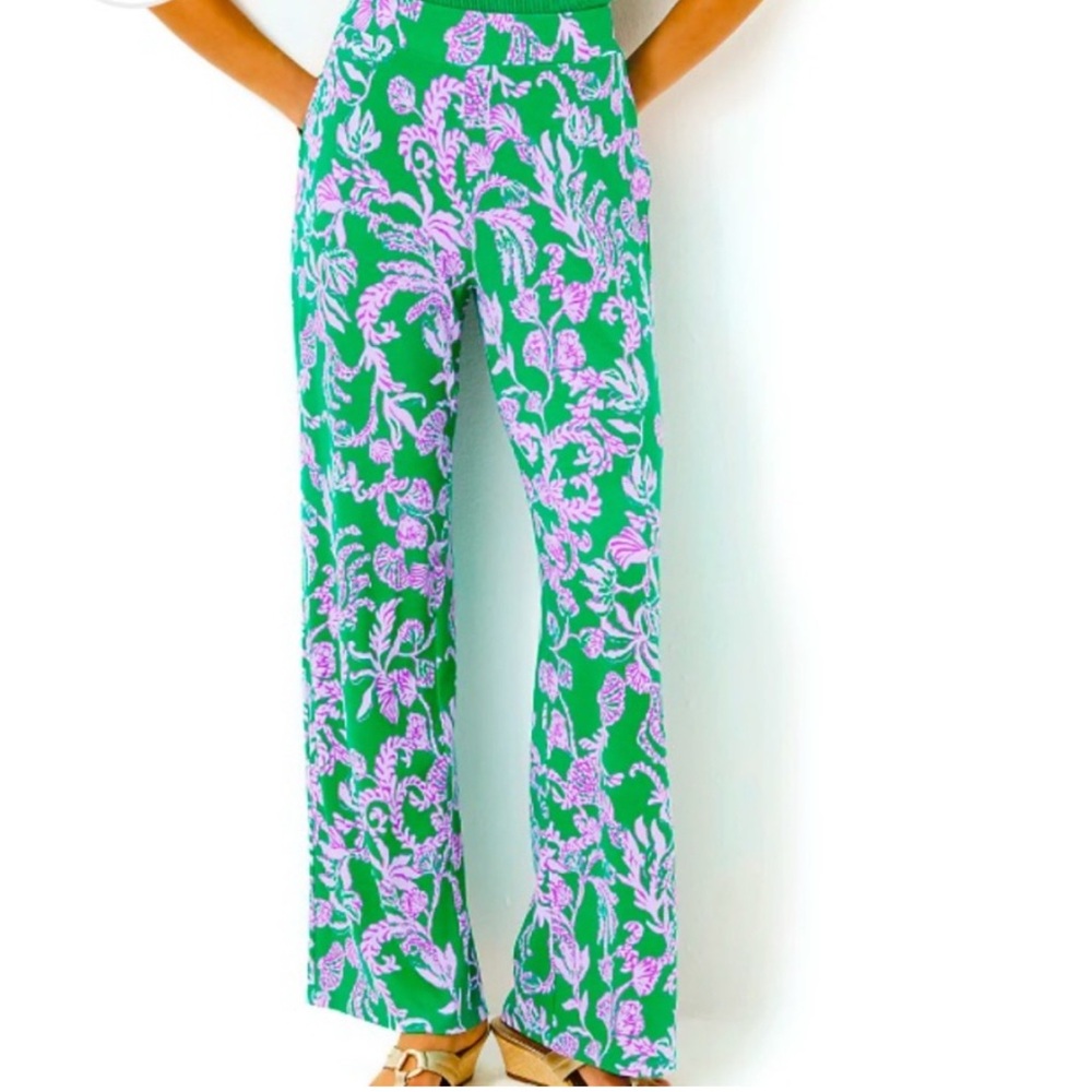 Lilly Pulitzer Womens Allena Knit Palazzo Brazilian Green Salty Sandbar XL